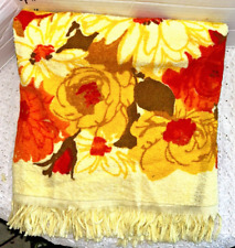 Vintage CANNON NOS Cotton NEW Fringed Bath Towel Retro Flowers 42X21 Flaws {T} picture