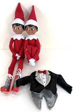 Lot 2 Elf On The Shelf Medium Skin Tone Boys W/ Brown Eyes Christmas Tradition picture