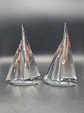 Vtg Pair MCM Art Deco Chrome Sailboat Nautical Theme Decoration Collectible Rare picture