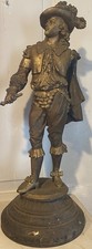 Antique French Spelter Cavalier Musketeer Statue 20” Victorian Figural Sculpture picture