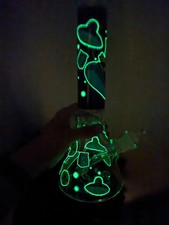 14” Thick Glass Water Pipe Glow in Dark Bart Simpson Space Skateboarding 14mm picture