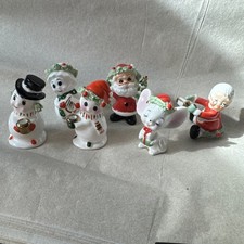 Vintage Napco Bone China Christmas Mini Figurines Lot 14 Spaghetti Trim Japan picture