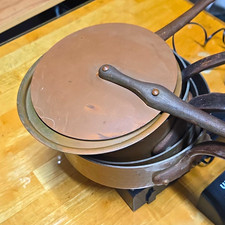 Vintage French Lecellier Cordon Bleu Copper Pot Set 4 Pots 2 Lids 19.3 lbs picture