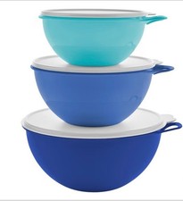 Tupperware Thatsa Bowl Set  12, 19 & 32 Cups Blue Mixing Bowl NEW picture