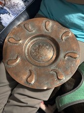 Vintage Handcrafted Embossed Copper Tray Plate picture
