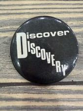 Vintage Discover Discovery Channel TV Network Pin Back Button Black White OVI picture