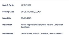 Delta Reserve Companion Cert - First/Comfort/Main - Valid til 10/31/2026 picture