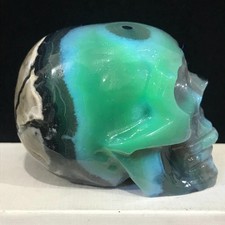 560G Rare Volcanic Agate Crystal Hand Carved Skull Specimen Energy Healing Stone picture