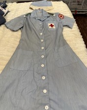 Vintage 1950s American Red Cross Volunteer Uniform Dress & Cap Nurse ARC picture