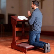 Padded Solid Wood Prayer Bench with Cushion Kneeler Kneeling Bible Easel picture