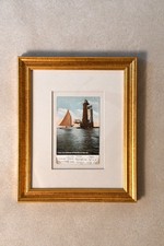 Vintage Framed Cape Cod Postcard - Bishop & Clerk Lighthouse, Gold Frame picture