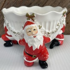 VTG 1962 Inarco Triple Santa Planter Bowl Dish Candy Christmas MCM Ceramic White picture