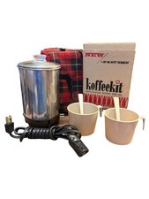 Vintage KoffeeKit Model 500 AC 4 Cup Percolator Bakelite Cups Travel Set Box picture