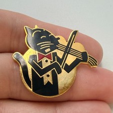 Rare 1993 Joost Swarte Playing Whiskers Violin Lapel Pin Tuxedo Vintage picture