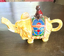 Hand Painted Elephant Ceramic Hinged Trinket Box Figurine Made in Italy picture