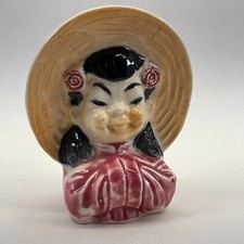 Occupied Japan Girl Head Vase Ceramic 1945-1952 Vintage Floral Planter picture