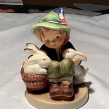 Goebel Hummel Playmates Boy with Rabbits Porcelain Hand Painted Figurine picture