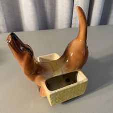 VINTAGE 1950's MCM Dachshund Weiner Dog Ceramic Planter Trinket Dish picture
