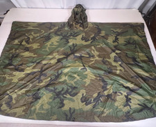 Genuine US Army Military Wet Weather Poncho Coated Nylon Woodland Camo picture