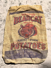 VTG Bearcat Brand Nebraska Potato Burlap Bag 100 lb Gunny Sack Rare Antique htf picture