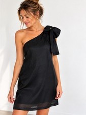 See by Chloe Silk One Shoulder Bow Dress Black Asymmetrical US 8 picture