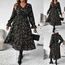 Plus Size Women A-Line V-Neck Half Sleeve Dress Ladies Flower Printed Dresses US picture