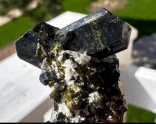 Dark Green Epidote Crystals with Quartz picture