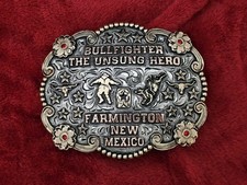 FARMINGTON NEW MEXICO CLASSIC BULLFIGHTING RODEO CHAMPION TROPHY BUCKLE☆Rare☆483 picture