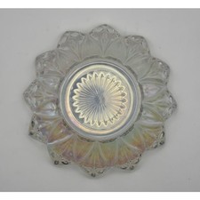 Vintage Iridescent Pressed Glass Ashtray Starburst Scalloped Rim Clear Decor picture