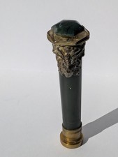 ANTIQUE FRENCH RAM HEADS BRONZE & JADE COUNT'S CROWN COAT OF ARMS STAMP SEAL picture