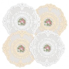 4 Pcs Vintage French Lace Doilies, Embroidered Placemats for White & Khaki Lace picture