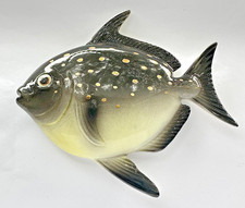 Vintage Lefton Japan Ceramic Fish Wall Plaque Black Gold Spotted 5.5