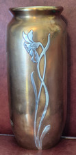 Antique Heintz Sterling On Bronze Art Metal Daffodil  Vase  Arts & Crafts  8