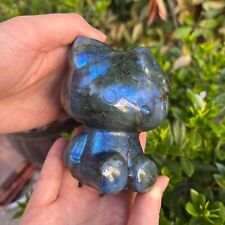 Manual Carving Natural Labradorite Hello Kitty Quartz Sculpture Crystal Healing picture