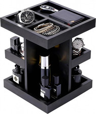 3-Tier Men'S Cologne Organizer Stand - Black Wood Perfume Display & Storage for picture