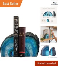 Small Teal Agate Bookends - Unique and Elegant Crystal Book Ends for Desk Decor picture