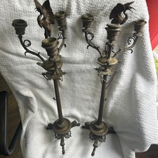 1800’s Antique Early Bronze Crane , victorian Candelabras . Candle holders. Nice picture