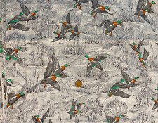 Vtg 50s Hunting Novelty Fabric Ducks on the Fly 9 Yards Cotton 36 In Wide picture
