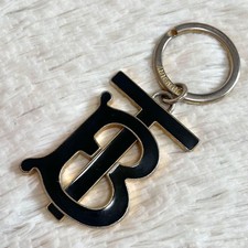 BURBERRY TB Logo Keychain Black Leather Jewelry AB Condition picture