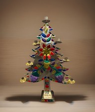Vintage Mexican Tin Folk Art Christmas Tree Candle Holder Holiday Mexico 20” picture