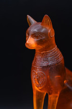 RARE ANCIENT EGYPTIAN ANTIQUE Statue Goddess Bastet Cat for Amber Stone Egypt BC picture