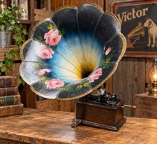 Antique c1906 Edison Standard Model B Phonograph Painted Morning Glory Horn picture