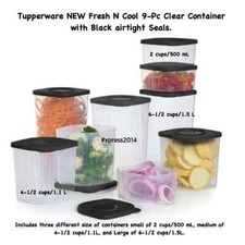 NEW TUPPERWARE Fresh N Cool Containers 9-Pc Starter Set - Black Lids meal prep picture