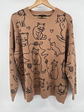 Anthropologie Calligraphie Playful Cat & Yarn Knit Sweater 2X Tan Plus Size NWT picture