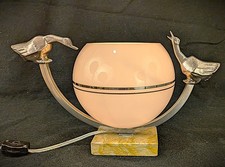 Vintage 1930s French Art Deco Table Lamp with  Birds & Glass Shade picture
