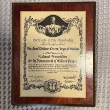 NAACP Harlem Welfare Center,  life member plaque 1964 AFRICAN AMERICAN 8.5x10.5 picture