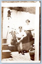 1910's RPPC CARRIE & JAMES in their BACK YARD ANTIQUE REAL PHOTO POSTCARD picture