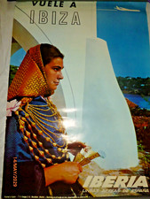 Vintage 1966 Iberia Airlines Ibiza Spain Travel Poster A Moreno Spanish 39x24 picture