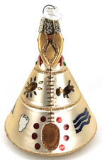 Vintage 1990s Merck Glass Old World Christmas Indian Wigwam Teepee Ornament picture