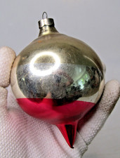 Vintage pre WWII Glass Silver Red Large DROP Christmas Ornament HEIM picture